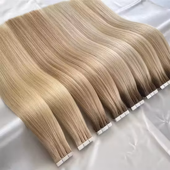 Cinta de cabello humano ruso de doble estiramiento europeo, extensión de cabello, cinta Remy Natural de alta calidad en extensión de cabello