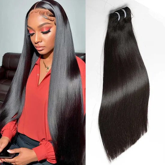 Paquetes de cabello humano liso con tejido de cabello de color natural con cierre
